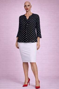 Tacera Polka Dot Blouse Women’s Medium Black White Sheer Tie Neck 3/4 Sleeve NWT